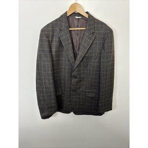 Viyella Men 44 Wool Cashmere Blend Check Brown Navy Blazer Sports Coat